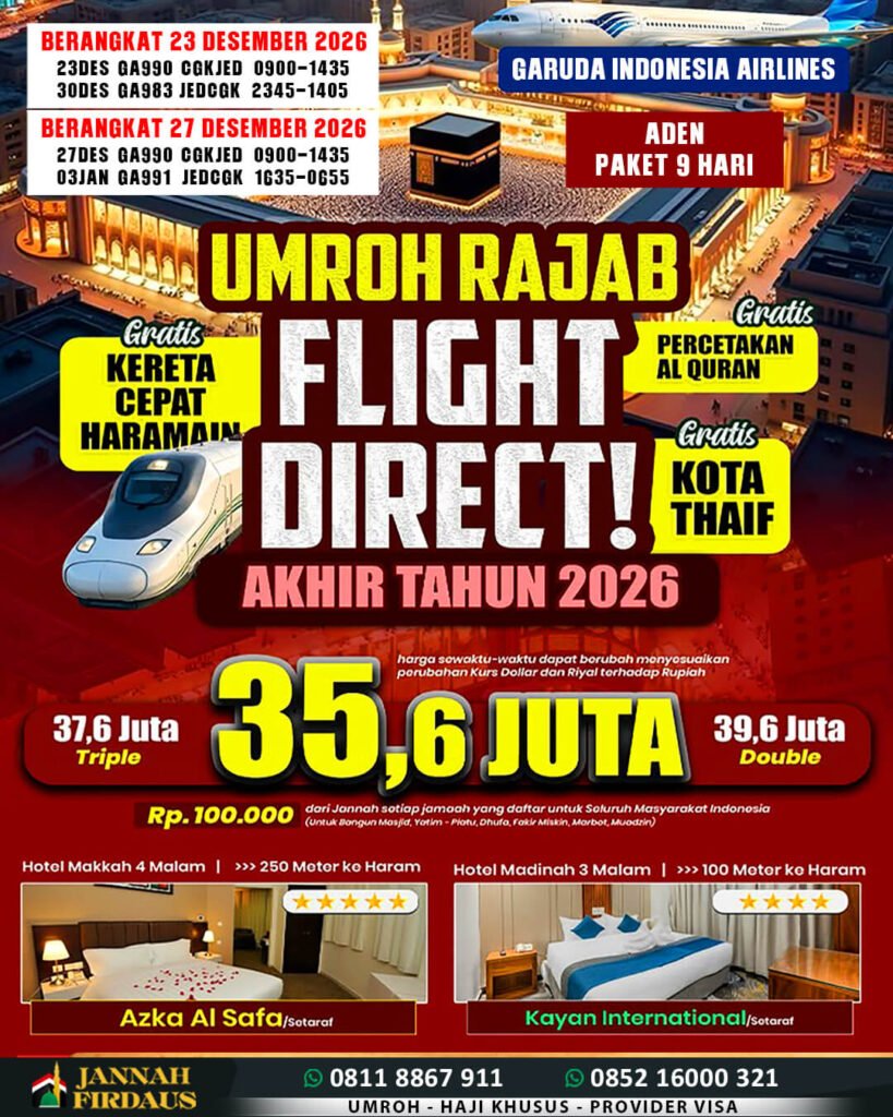 Paket Umroh 9 Hari 2026 Aden 23 Desember 2026