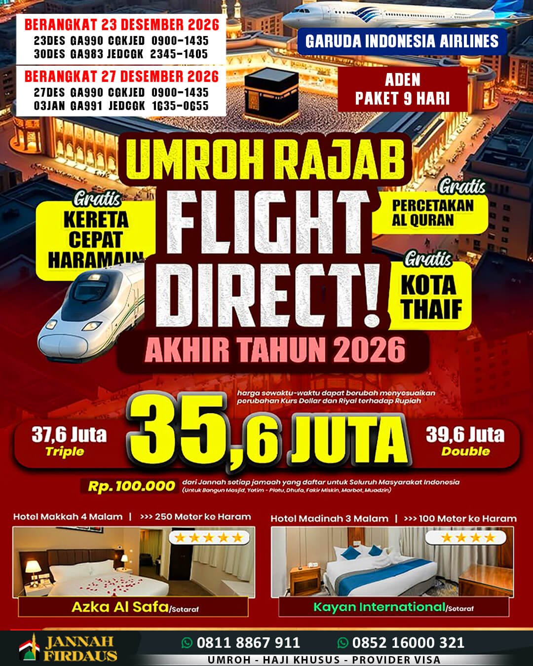Umroh 9 Hari 6 Paket Umroh 9 Hari 2026 Aden 23 Desember 2026