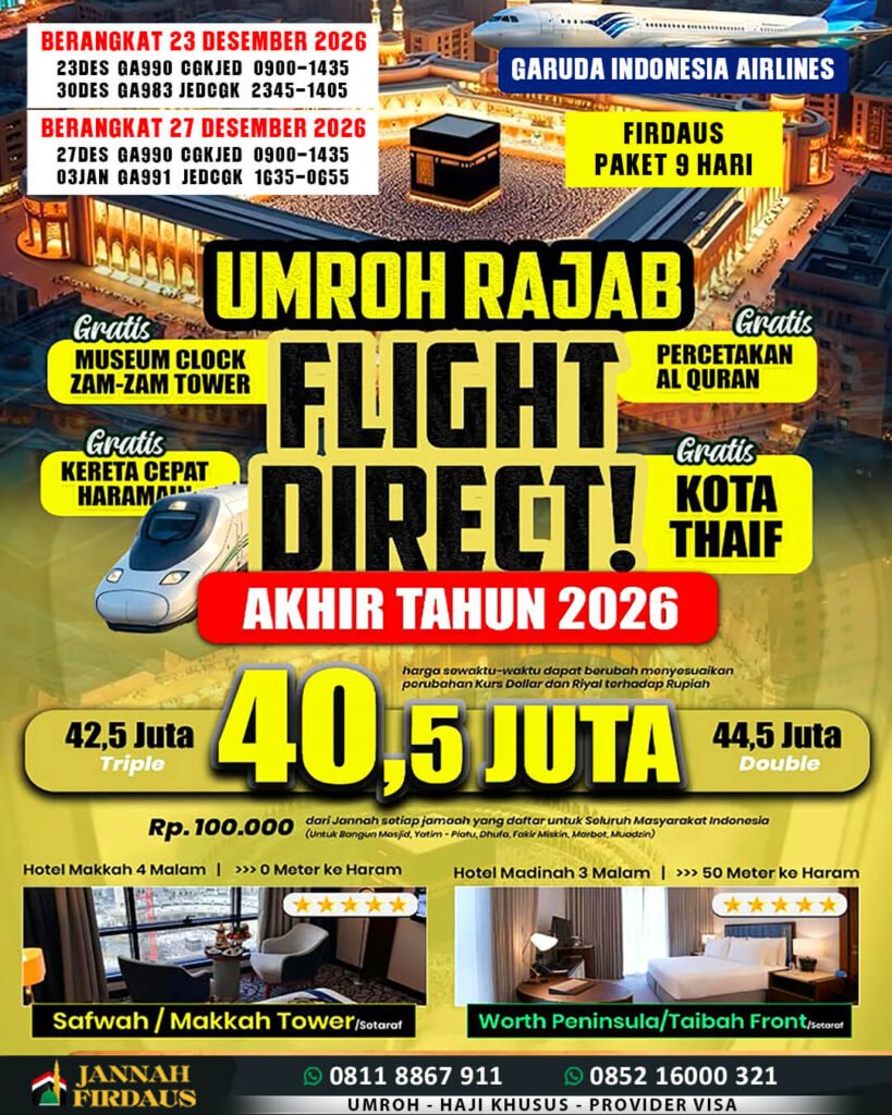 Umroh 9 Hari 2026 Firdaus 23 Desember 2026