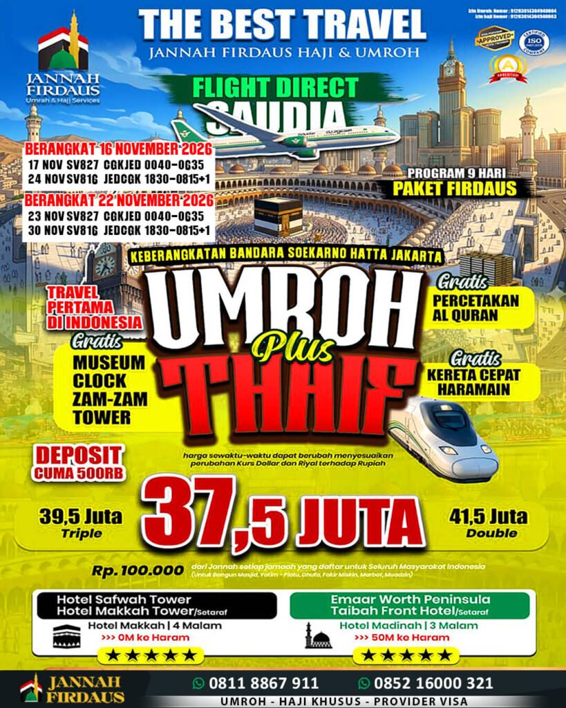 Umroh 9 Hari 2027 Firdaus 22 November 2026