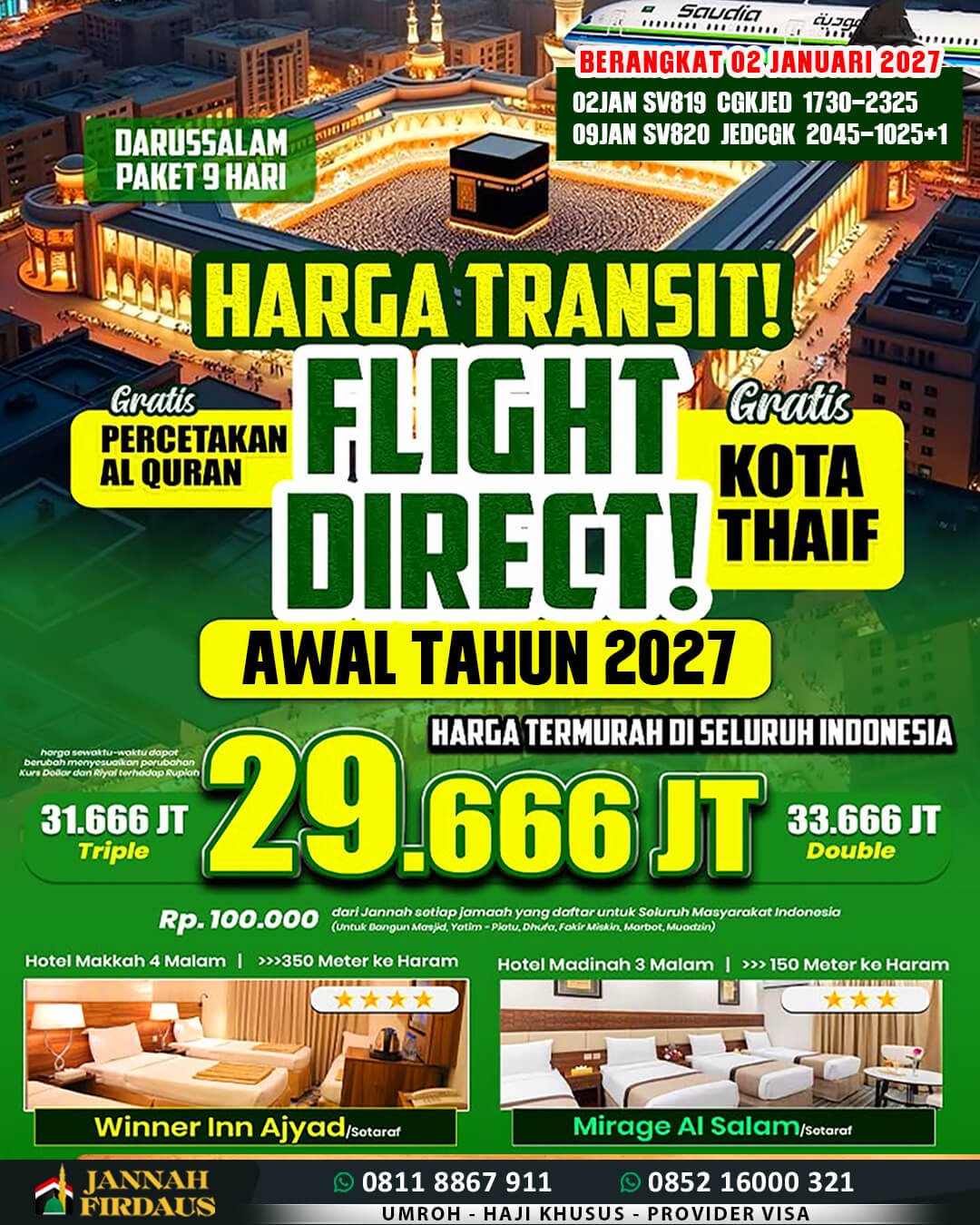 umroh 9 hari 2027 darussalam 2 januari 2027 umroh haji travel jannah firdaus tour