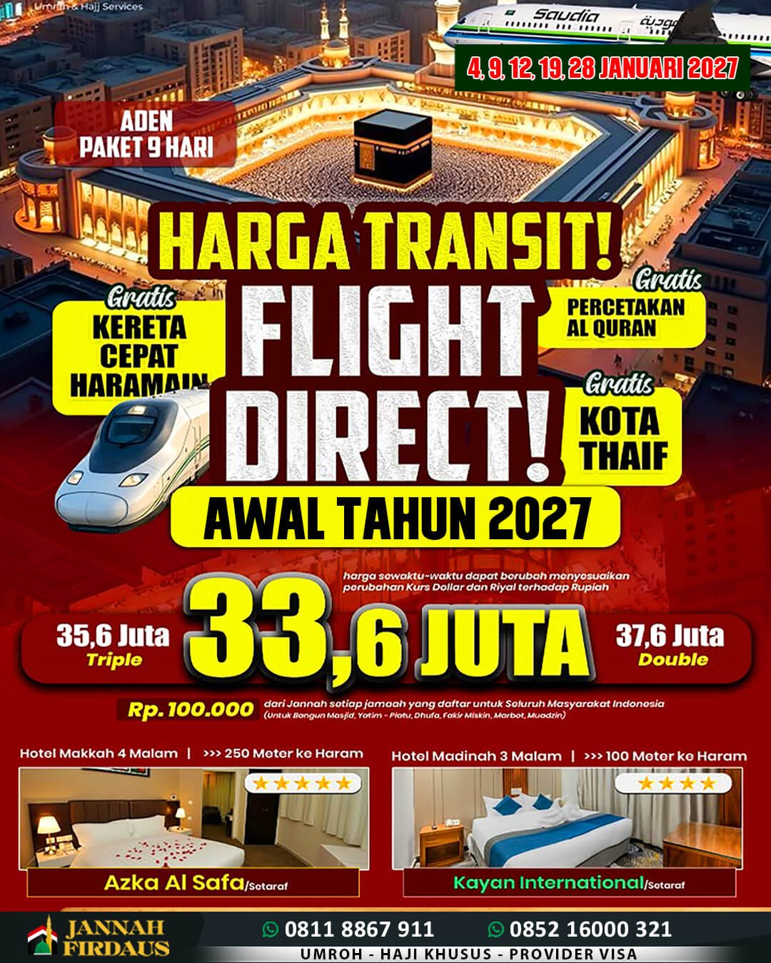 umroh bulan januari 2027 paket aden umroh haji travel jannah firdaus