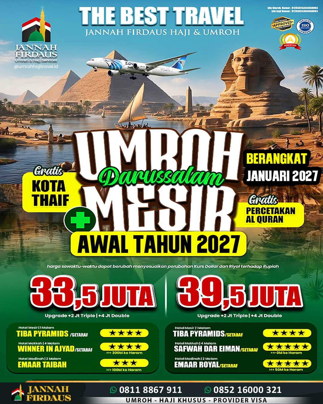 umroh plus mesir bulan januari 2027 paket 10 hari umroh haji travel jannah firdaus