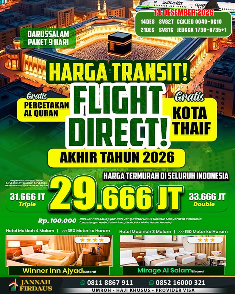 umroh 9 hari 14 desember 2026 paket darussalam